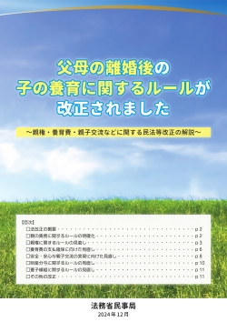 父母の離婚後の子の養育に関するルールの改正について（令和6年12月法務省作成）のリーフレット表紙の画像